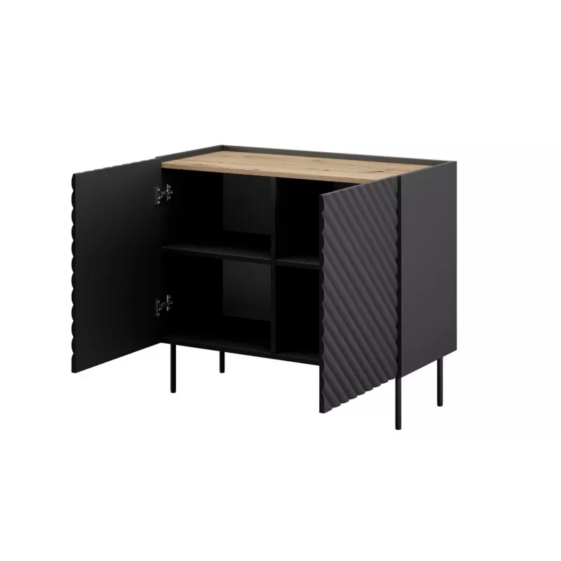 Komoda Cama Meble ONDA 2D 98x45x85 cm, juoda, medžio drožlių plokštės korpusas