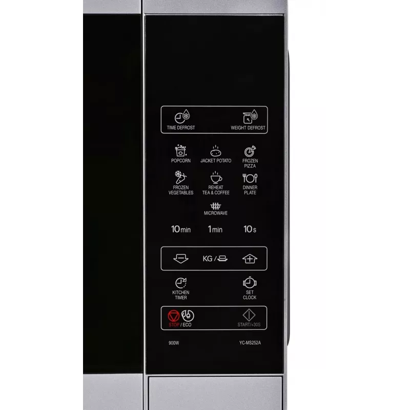 Mikrobangų krosnelė Sharp YC-MS252AE-S, pastatoma, 900 W, 25 L, 11 galios lygių, liečiamasis valdymas, sidabrinė