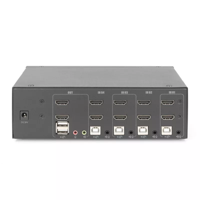 KVM jungiklis Digitus DS-12883 4 prievadų dvigubas ekranas 4K HDMI USB