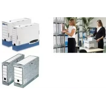 Fellowes archyvinė dėžė R-Kive PRIMA, balta-mėlyna (B) 100 mm, pagaminta iš 100 % perdirbto kartono, 100 % perdirbama (0026501)