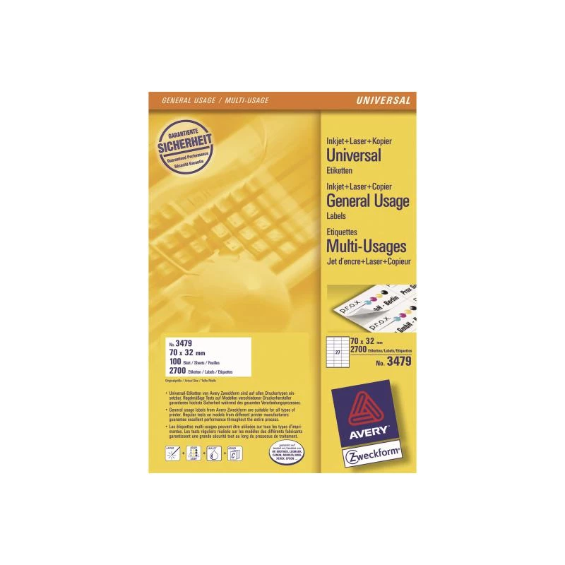 Avery-Zweckform 3479 etiketės baltos popierinės 70x32mm nuolatinis lipnus sluoksnis