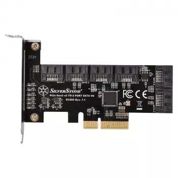SidabrinėSTONE Serial ATA valdiklis SST-ECS06 — PCIe kortelė su 6 SATA prievadais