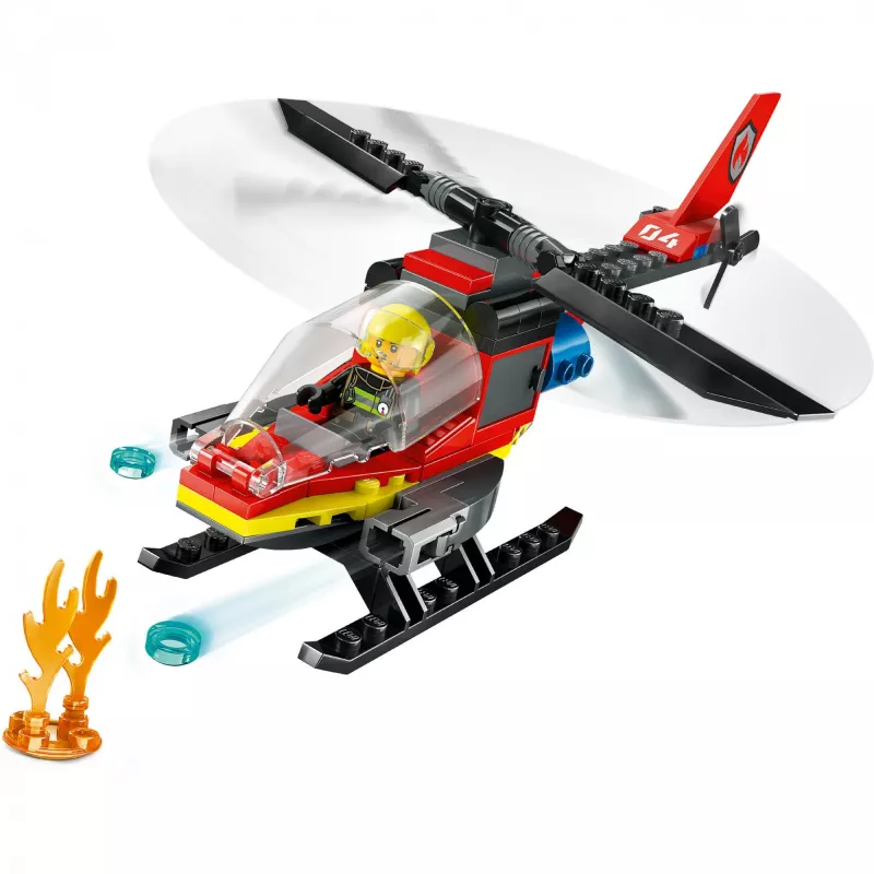 LEGO City gaisrinis sraigtasparnis 60411 konstruktorius, 85 dalys, besisukantys sparnai, 1 minifigūrėlė, amžius 5+ (220×90×60 mm)