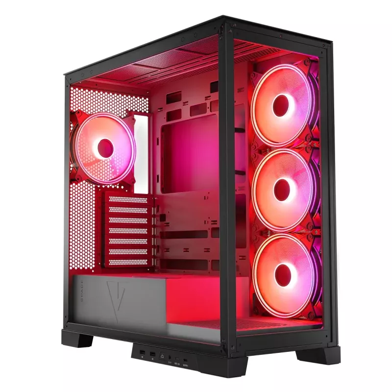 PC korpusas MODECOM Volcano SPACE APEX ARGB Midi Tower, grūdintas stiklas, USB-C, palaiko ATX/microATX/Mini-ITX, GPU iki 430 mm, CPU aušintuvas iki 180 mm