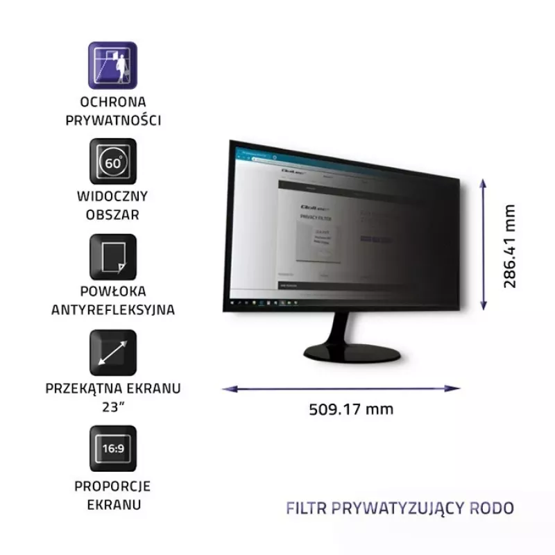Qoltec GDPR privatumo filtras 23 | 16:9 | Eye Care | Panoraminis