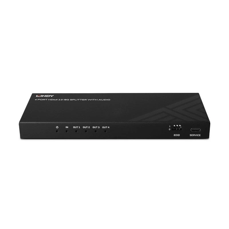 „Lindy“ 4 prievadų HDMI 8K60 skirstytuvas su garsu, HDMI, 4x HDMI, 3,5 mm, 7680 x 4320 pikseliai, juoda, metalas
