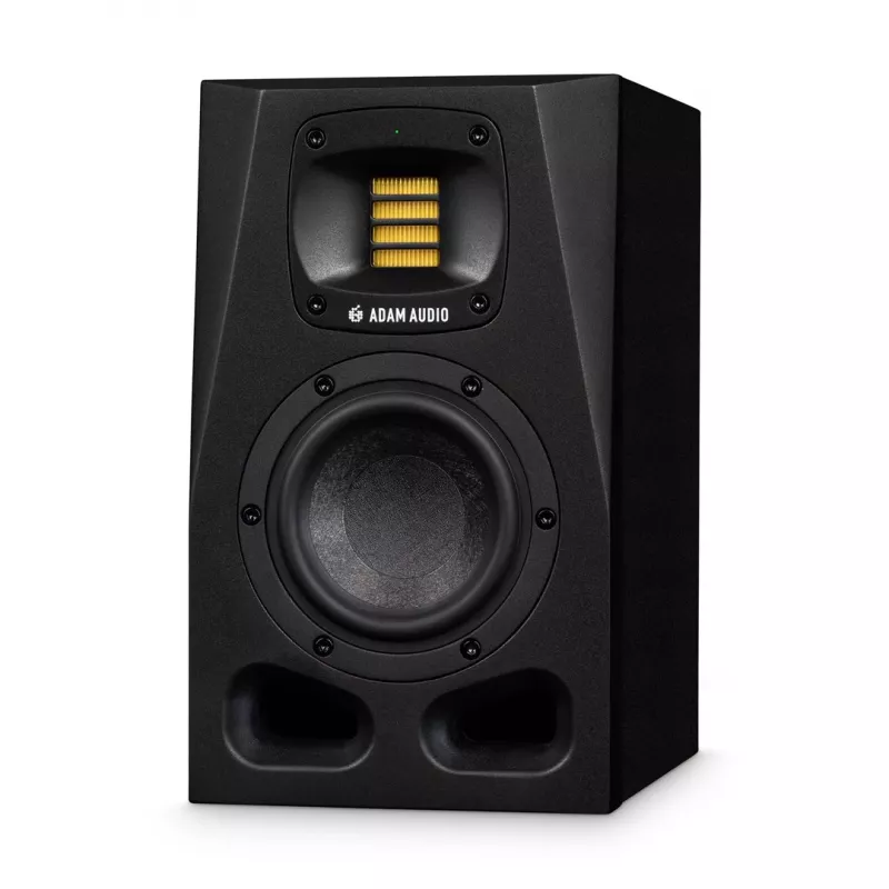 Studijiniai monitoriai ADAM AUDIO A4V Juoda, 2 krypčių, 90 W RMS, 4 colių žemų dažnių garsiakalbis, LED ekranas, montuojami į stovą