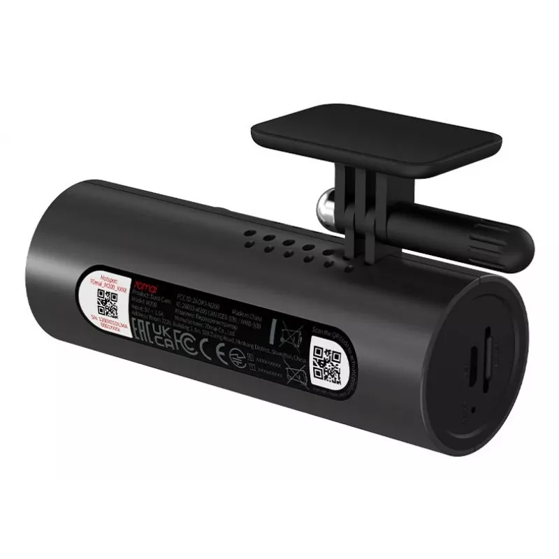 Dashcam 70mai M200 automobilinė kamera, 1080p Full HD 1920×1080, H.265, 60 fps, 300 mAh baterija, Wi‑Fi, microSD iki 128 GB, diafragma f/1.8, juoda