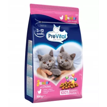 Sausas kačių ėdalas PREVITAL Junior Chicken 950 g — trupiniai kačiukams, 35% baltymų, 12% riebalų