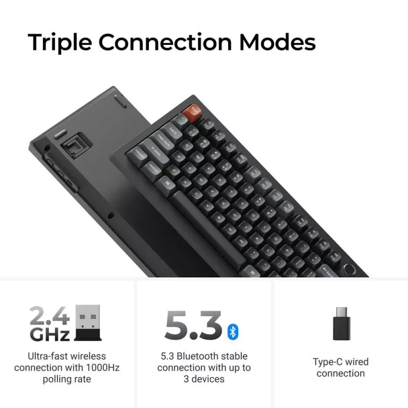 Mechaninė klaviatūra Keychron V6 Ultra 8K — Pilno dydžio 100% QWERTY, Bluetooth, RGB, juoda
