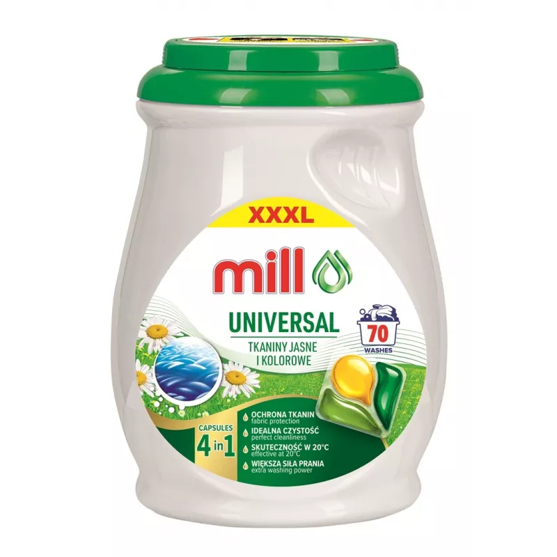 MILL PROFESSIONAL 3 kamerų universalios skalbimo kapsulės, 70 vnt.
