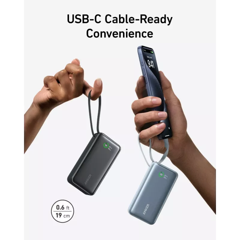 Powerbank 545 NANO 30W 10000mAh su įmontuotu USB-C laidu, juoda