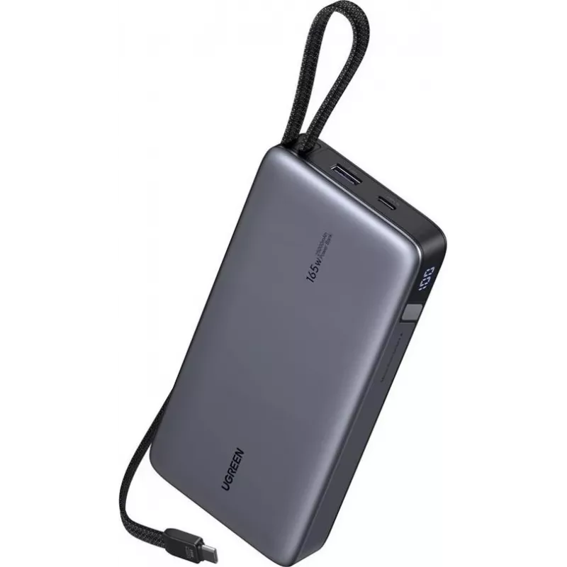 Išorinė baterija UGREEN Nexode PB552 25 000 mAh 165W su 1×USB-A, 1×USB-C ir integruotu USB-C kabeliu (55995B)