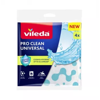Valymo šluostė VILEDA Pro Clean 179370 — universali fermentais apdorota šluostė, drėgnam naudojimui, pakuotėje 4 vnt.