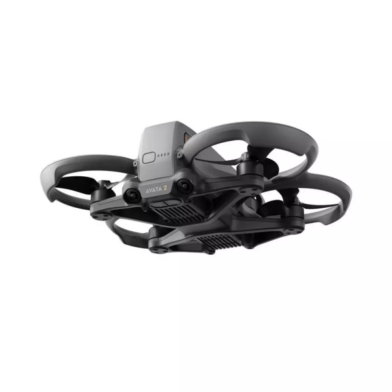 Dronas DJI Avata 2 — maksimalus atstumas 13 000 m, maksimalus greitis 27 m/s, 4 rotoriai, juodas (be akinių ar nuotolinio valdiklio)