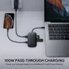 Nešiojamojo kompiuterio dokas AUKEY CB-C71 — 3x USB‑C (USB 3.2 Gen1), HDMI, RJ‑45, MicroSD, USB PD 100 W, 0,15 m kabelis, juodas