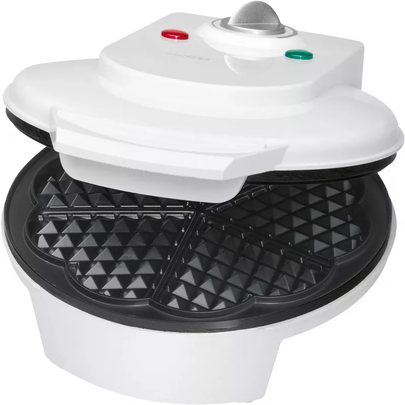 Vaflinė CLATRONIC WA 3491 — 5 širdelės formos vafliai, 1200 W, 18 cm kepimo paviršius, reguliuojamas termostatas, neprideganti danga, balta