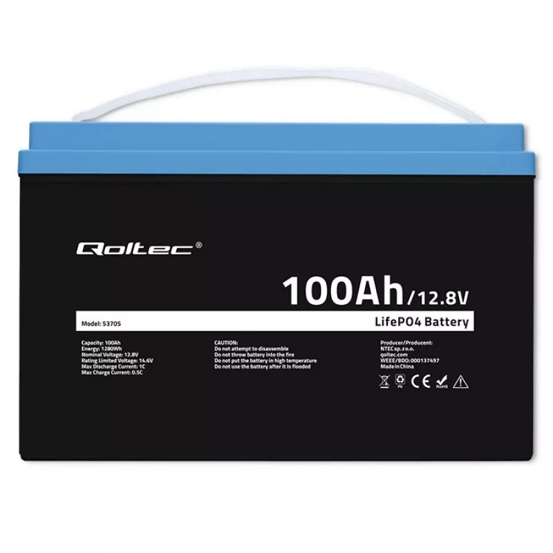 Qoltec 53705 ličio geležies fosfato baterija 100 Ah 12,8 V