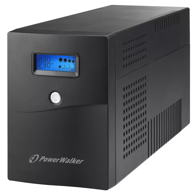 Nepertraukiamo maitinimo šaltinis PowerWalker VI 3000 SCL — linijinis-interaktyvus UPS 3 kVA / 1800 W, 230 V, 9 Ah baterija, LCD, bokštas, juoda