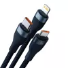 3in1 USB laidas Baseus Flash Series 2, USB-C + micro USB + Lightning, 100W, 1,5 m (mėlynas)