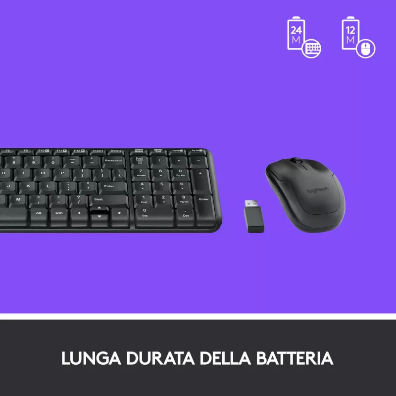 Logitech Wireless Combo MK220 - Klaviatūros ir pelės rinkinys - belaidis - 2,4 GHz - itališkas - tamsiai pilka (920-003721)