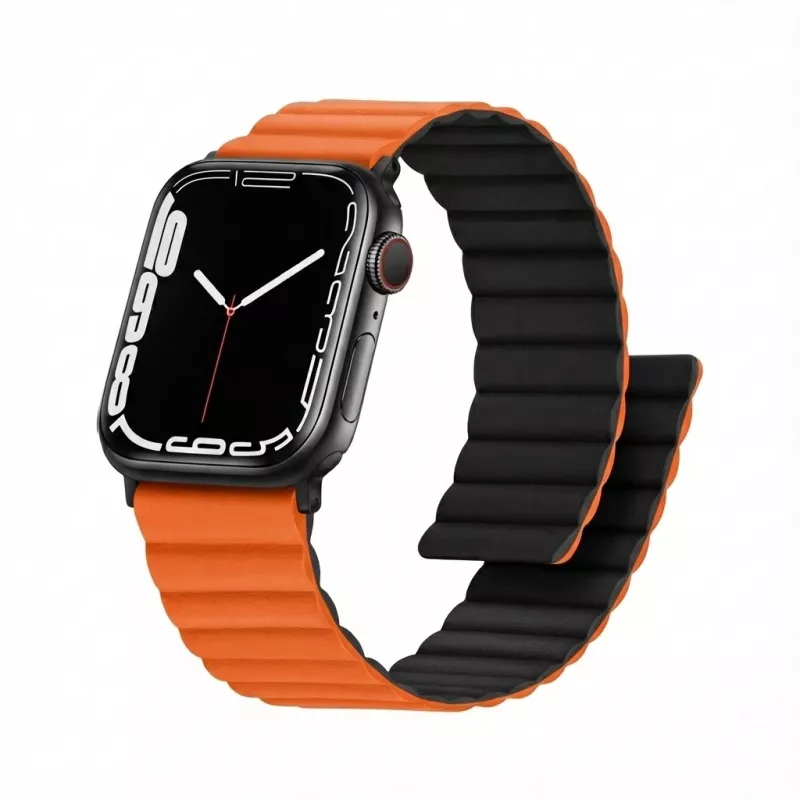 Laikrodžio apyrankė GUAN Premium Plus, skirta Apple Watch 40/41/38/42 mm, oranžinė/juoda — suderinama su Series 10/11