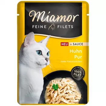 Šlapias kačių maistas Miamor Feine Filets Vištiena padaže 100 g — monoproteinas, 14% baltymų, 83% drėgmės