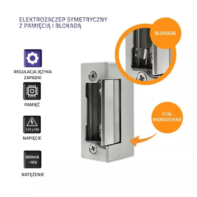 Elektromagnetinė spyna QOLTEC 52459 12V simetriška su atmintimi ir užraktu