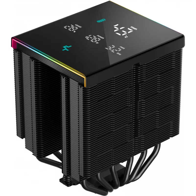 Oro aušintuvas DeepCool AK620 Digital PRO — 120 mm ventiliatorius, 1750 RPM, 25 dB, 12 V, tinkamas LGA1700/AM5, juodas