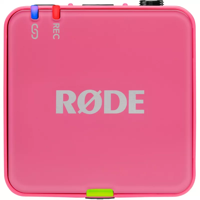 Belaidis mikrofonas RODE Wireless GO III Pink — kompaktiška dviejų kanalų siųstuvo ir imtuvo sistema