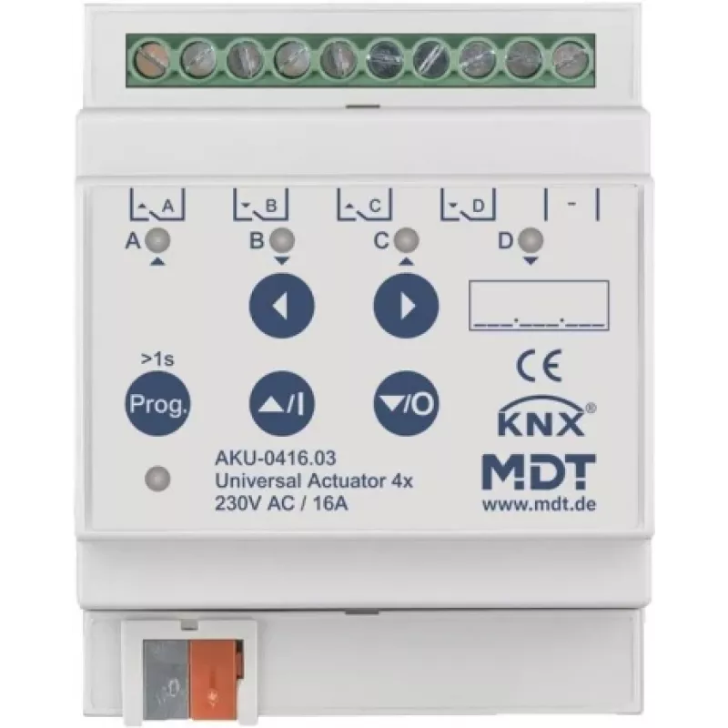 MDT technologies universalus aktuatorius 4 krypčių 4TE REG, 16A, 230VAC, 100µF baterija-0416.03 (Battery-0416.03)