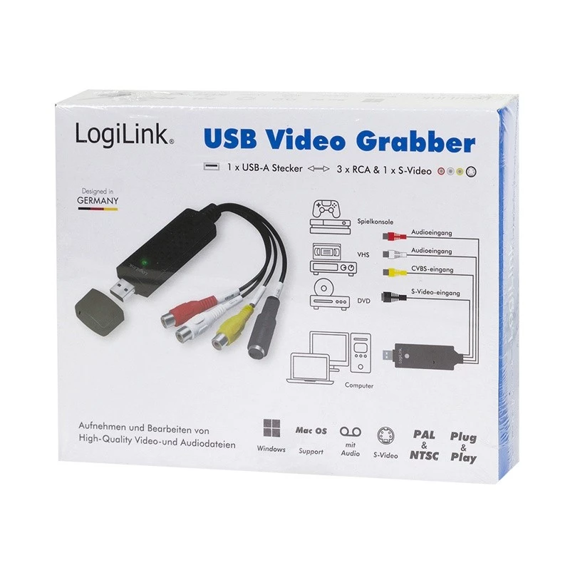 „LogiLink“ USB 2.0 A/V vaizdo griebtuvas. USB A/M į 3xCinch + MiniDIN5/F. Juoda