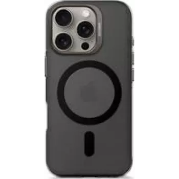 Telefono kuprinė Decoded, skirta iPhone 16 Pro, permatoma juoda, pagaminta iš perdirbto plastiko, grūdinto stiklo ekrano apsauga