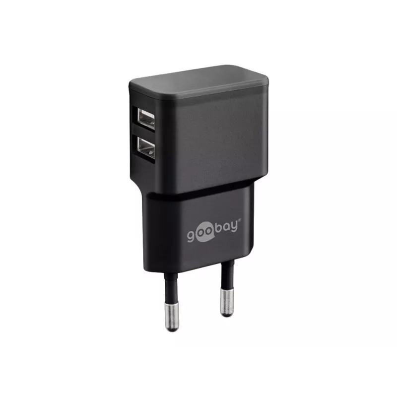 Wentronic goobay Dvigubas USB įkroviklis - Maitinimo šaltinis - 12 W - 2,4 A - 2 išvesties prievadai (USB) - Juodas (44951)