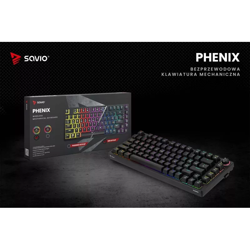 Savio Phenix SAVGK-RED klaviatūra, skirta žaidimams, USB, RF belaidė, Bluetooth, QWERTY