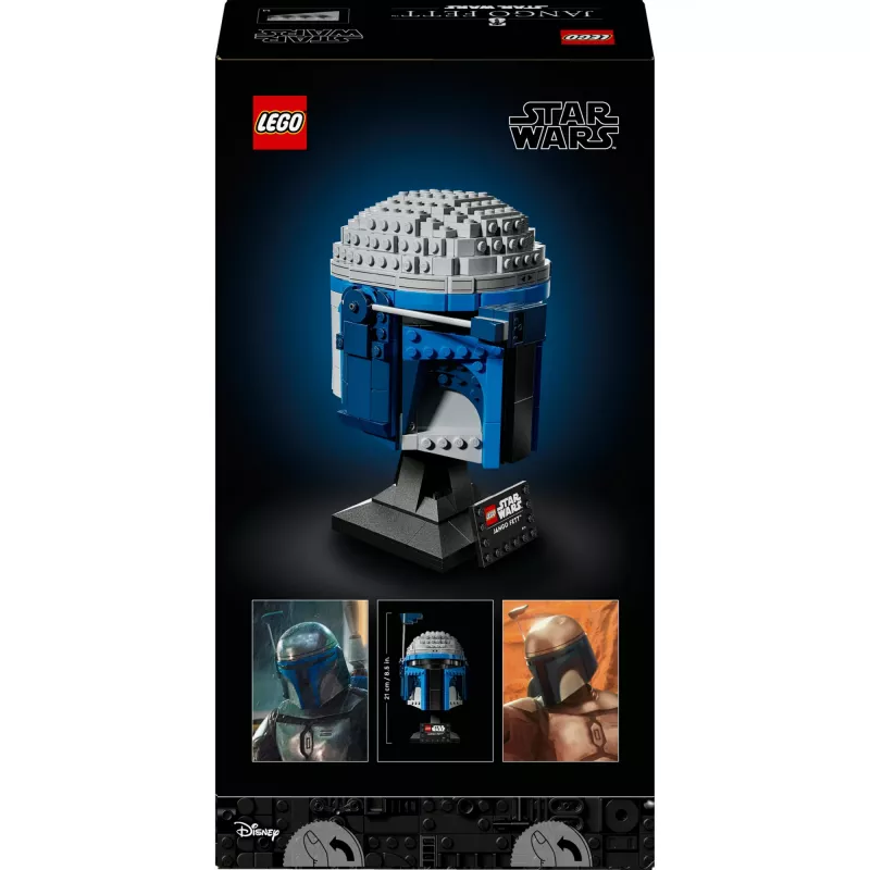 Kolekcinis LEGO Star Wars šalmo aksesuaras Jango Fett 75408 — 616 dalių, 210×120×110 mm demonstracinis modelis