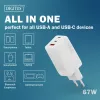Sieninis įkroviklis DIGITUS DA-10303 67W GaN, 2× USB-C + 1× USB-A, 100–240V, baltas