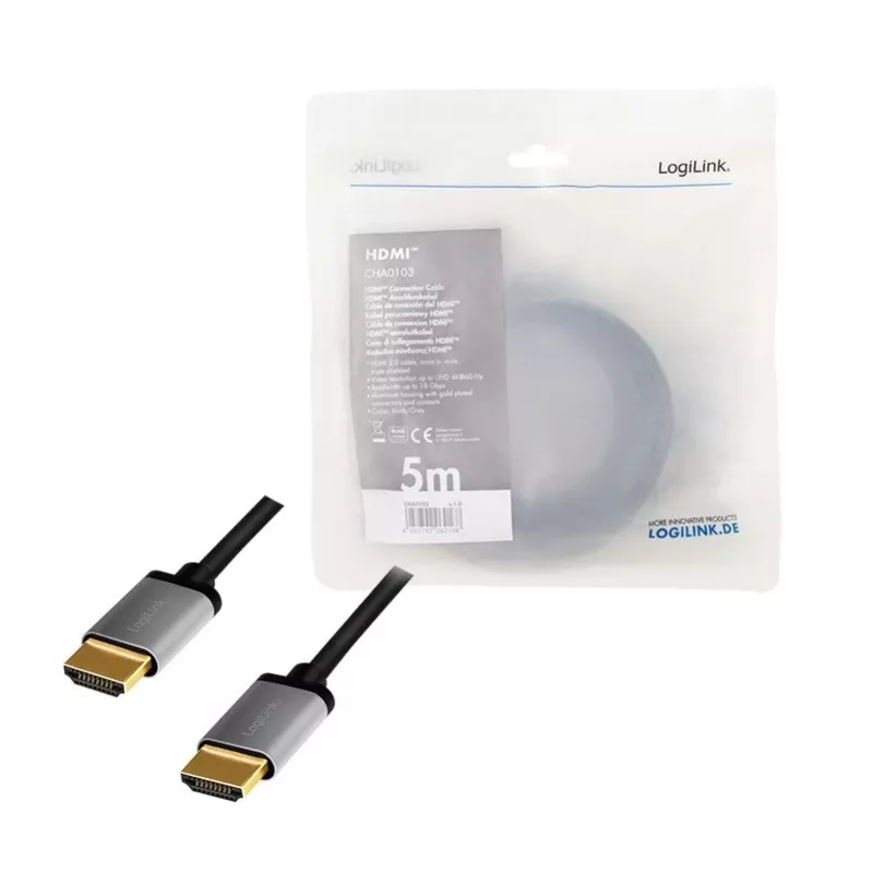 HDMI laidas 4k/60Hz, ALU, juodas, 5m
