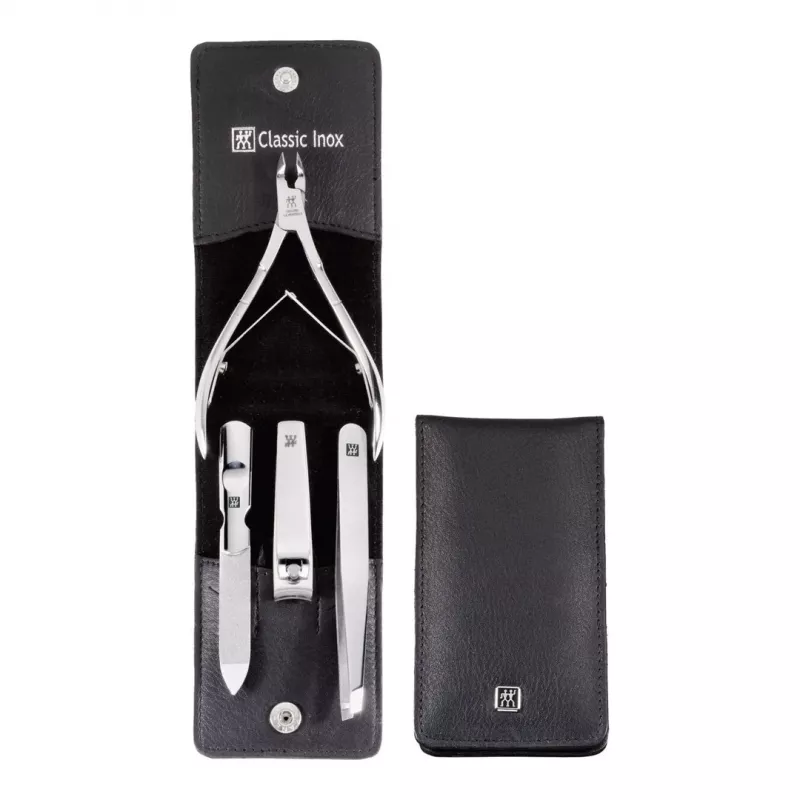 ZWILLING 97438-004-0 4 dalių manikiūro rinkinys juodame odiniame kišeniniame dėkle