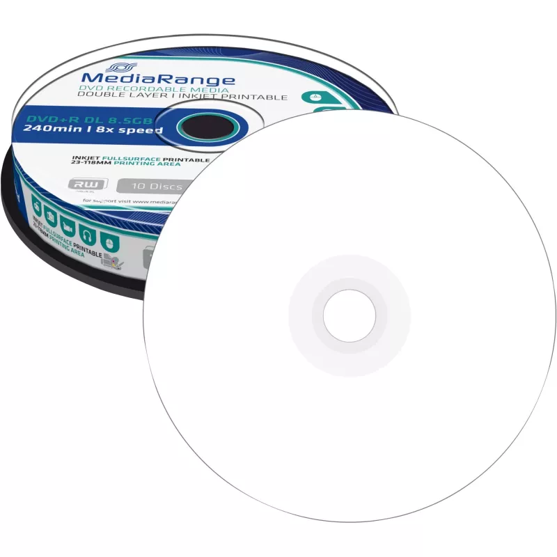 DVD+R DL MediaRange MR468 8,5 GB 8x balta, tinkama rašaliniam spausdinimui, 10 vnt., verpstė