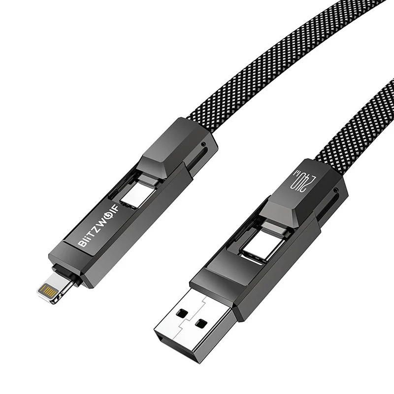 4-in-1 kabelis BlitzWolf BW-HDC7 — USB-C, Lightning, USB-A, Micro-USB 1,2 m 240 W juodas