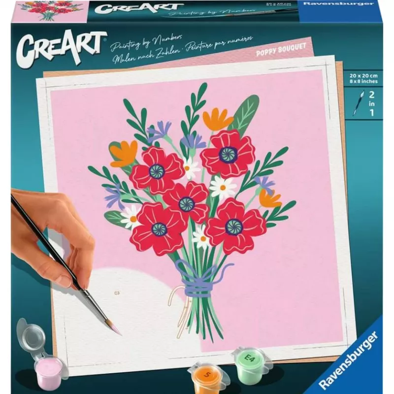 Tapybos rinkinys Ravensburger CreArt — Aguonų puokštė (kūrybinis rinkinys, modelis 25519)
