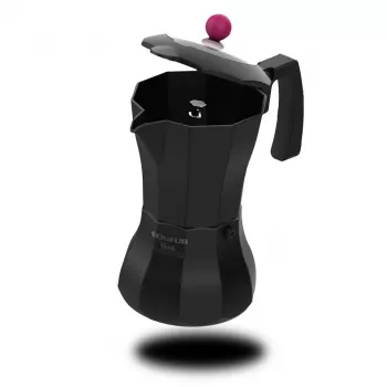 Moka puodas Taurus Juoda Moments 3 puodelių aliuminio, tinkamas indukcijai, nerūdijančio plieno dalys, šarnyrinis dangtis, juodas
