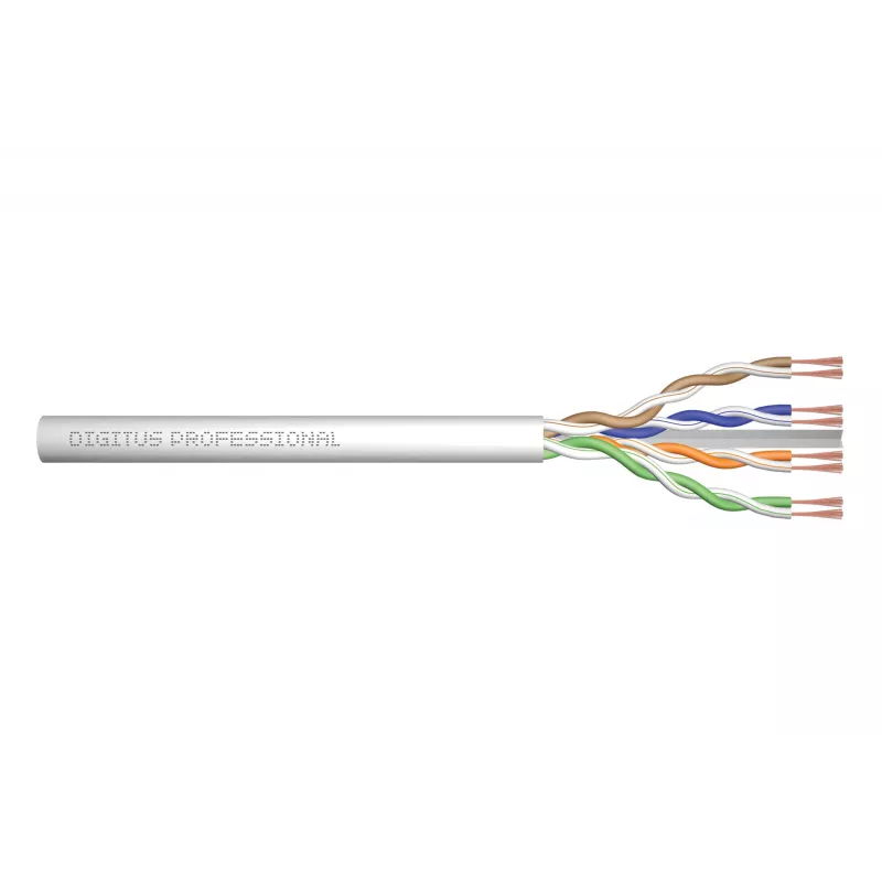Tinklo kabelis Digitus CAT 6A U/UTP vytos poros pleistrinis laidas, neapdorotas 100 m, pilkas
