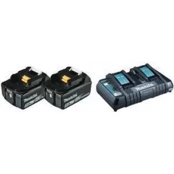 Makita DC18RD - akumuliatorių įkroviklis + 2 x akumuliatoriai - ličio jonų - 5 Ah - 90 Wh - skirti Makita DHR263Z, DHR263ZJ, DHR264Z, DHR264ZJ, DUH651Z, DUR364LZ (197629-2)