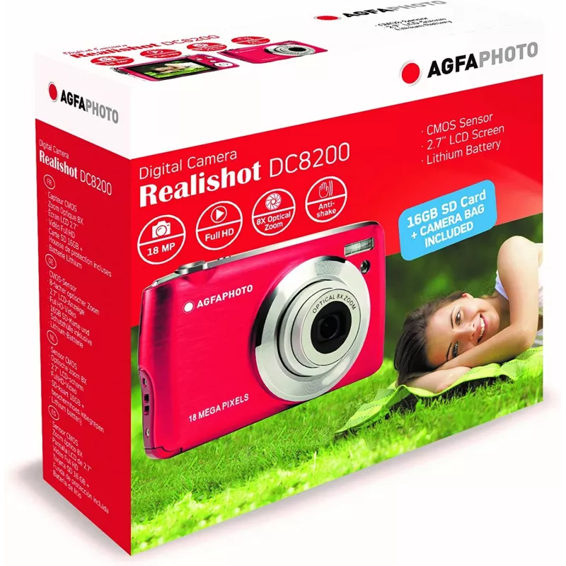 AgfaPhoto Compact Realishot DC8200 1/3.2 Kompaktiška kamera 18 MP CMOS 4896 x 3672 pikseliai Raudona (DC8200RD)
