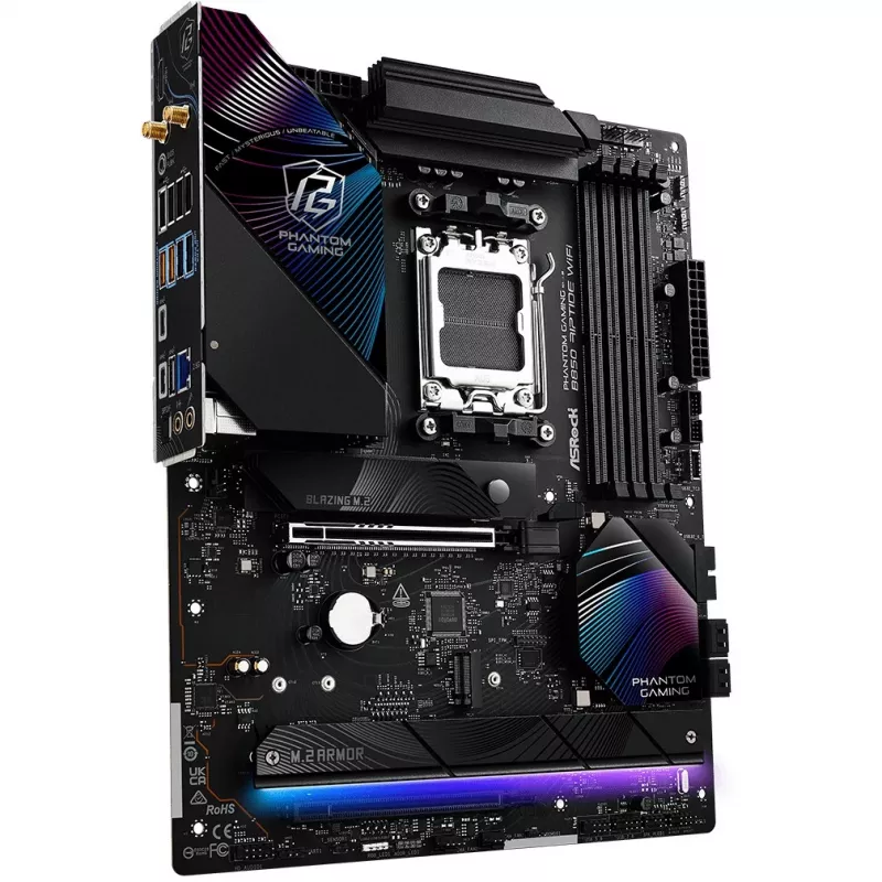 Pagrindinė plokštė ASRock Phantom Gaming B850 Riptide WiFi — AMD B850, Socket AM5, ATX, DDR5, 4x M.2, Wi‑Fi 7, 2.5Gb LAN
