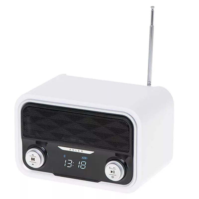 Nešiojamas radijas Adler AD 1185 — FM, Bluetooth 4.0, MP3, SD kortelė, AUX, 1800 mAh baterija, LCD ekranas, micro-USB įkrovimas