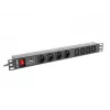 Maitinimo paskirstymo įrenginys LANBERG PDU-04E04I-0200-BK — 4× C13 lizdai, 16 A, 220–250 V, 2 m kabelis, 1U horizontalus, juodas