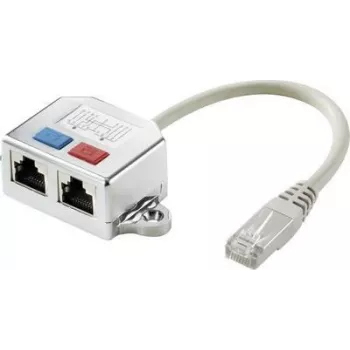 Renkforce RJ45 Tinklo T formos adapteris CAT 6 [2x RJ45 lizdas - 1x RJ45 kištukas] 15,00 cm Metalinis (RF-4538138)
